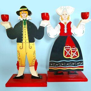 Vintage IKEA - Lizzie Velander - Swedish Folk Art - Man And Women Candle Stick